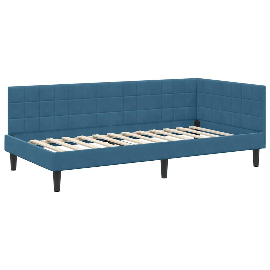 vidaXL Κρεβάτι γωνίας με στρώμα με κεφαλάρι 2 pcs Μπλε Βελούδο