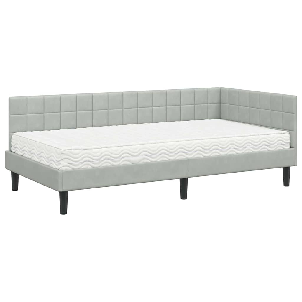 vidaXL Κρεβάτι γωνίας με στρώμα με κεφαλάρι 2 pcs Ανοιχτό γκρι Βελούδο