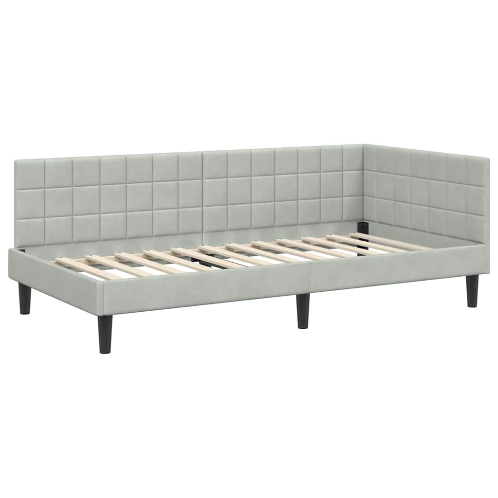 vidaXL Κρεβάτι γωνίας με στρώμα με κεφαλάρι 2 pcs Ανοιχτό γκρι Βελούδο