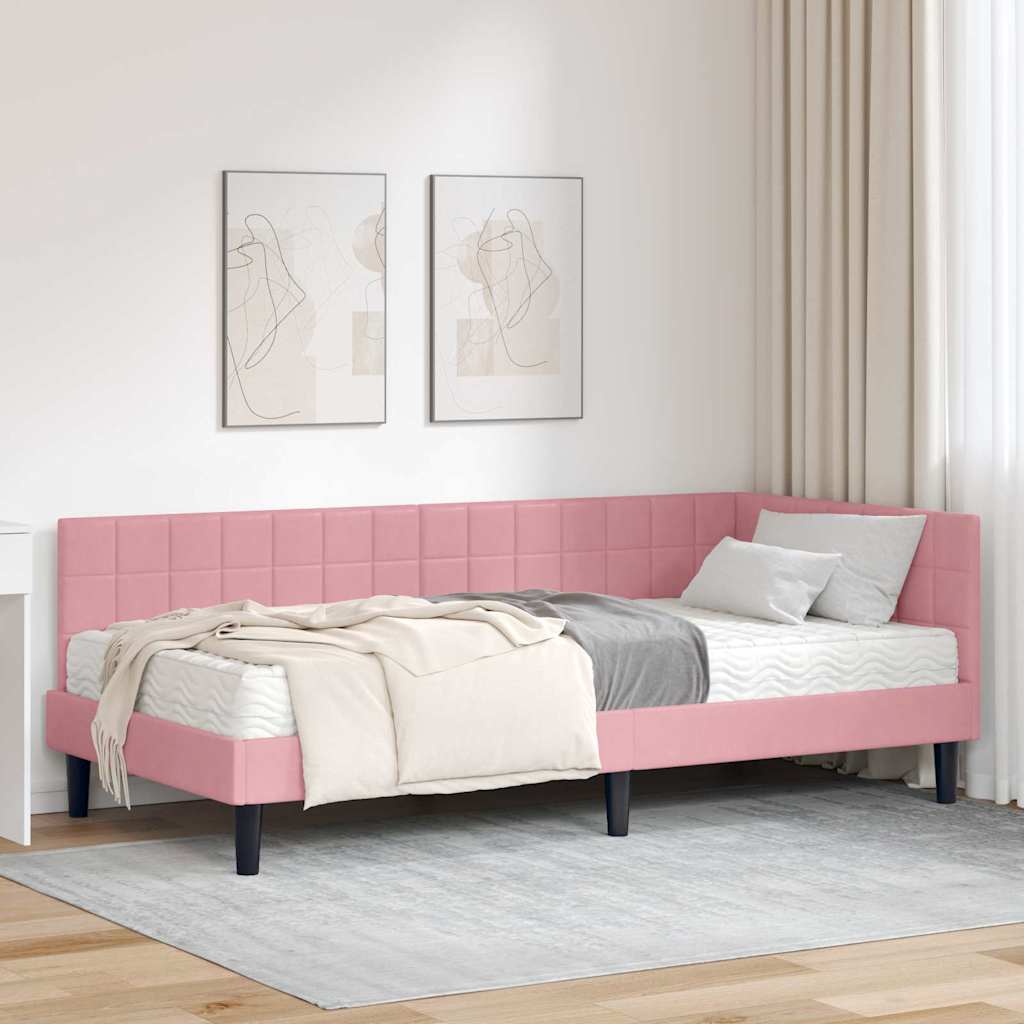 vidaXL Κρεβάτι γωνίας με στρώμα με κεφαλάρι 2 pcs Γκρι Βελούδο