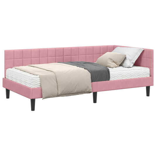 vidaXL Κρεβάτι γωνίας με στρώμα με κεφαλάρι 2 pcs Γκρι Βελούδο