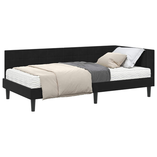 vidaXL Κρεβάτι γωνίας με στρώμα με κεφαλάρι 2 pcs Μαύρο Βελούδο