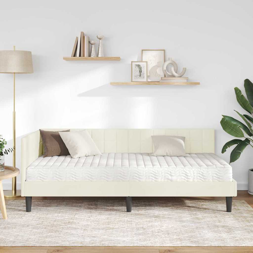 vidaXL Κρεβάτι γωνίας με στρώμα με κεφαλάρι 2 pcs Κρεμ Βελούδο