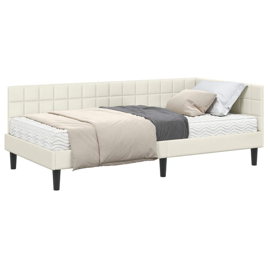 vidaXL Κρεβάτι γωνίας με στρώμα με κεφαλάρι 2 pcs Κρεμ Βελούδο