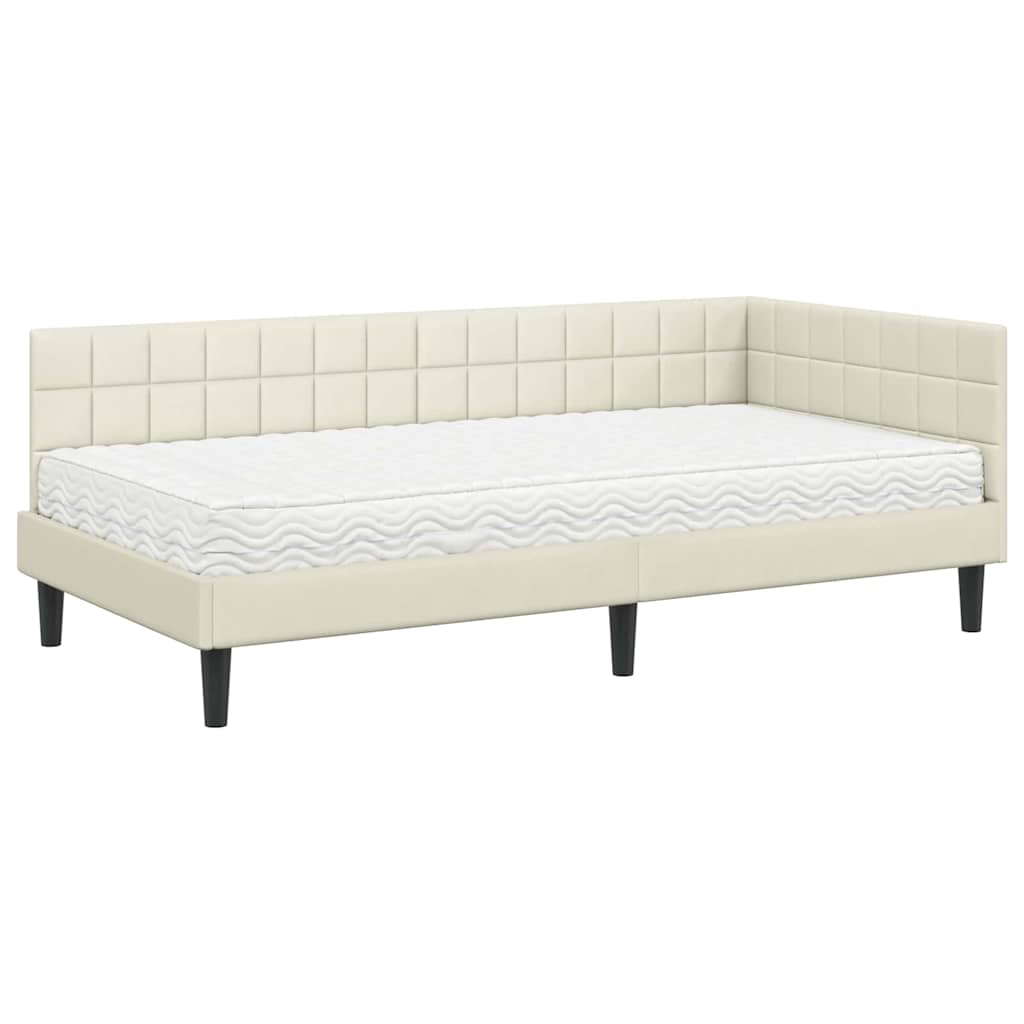 vidaXL Κρεβάτι γωνίας με στρώμα με κεφαλάρι 2 pcs Κρεμ Βελούδο