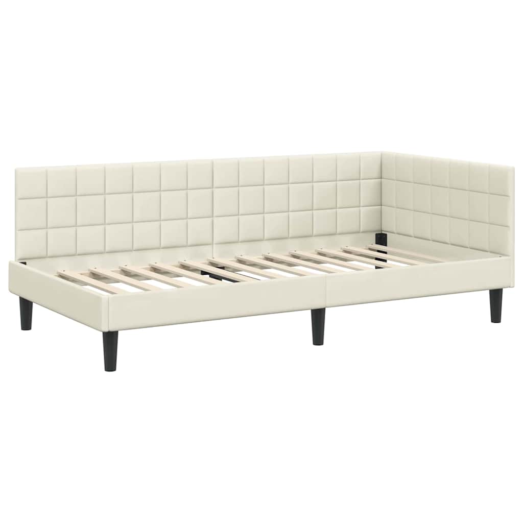 vidaXL Κρεβάτι γωνίας με στρώμα με κεφαλάρι 2 pcs Κρεμ Βελούδο