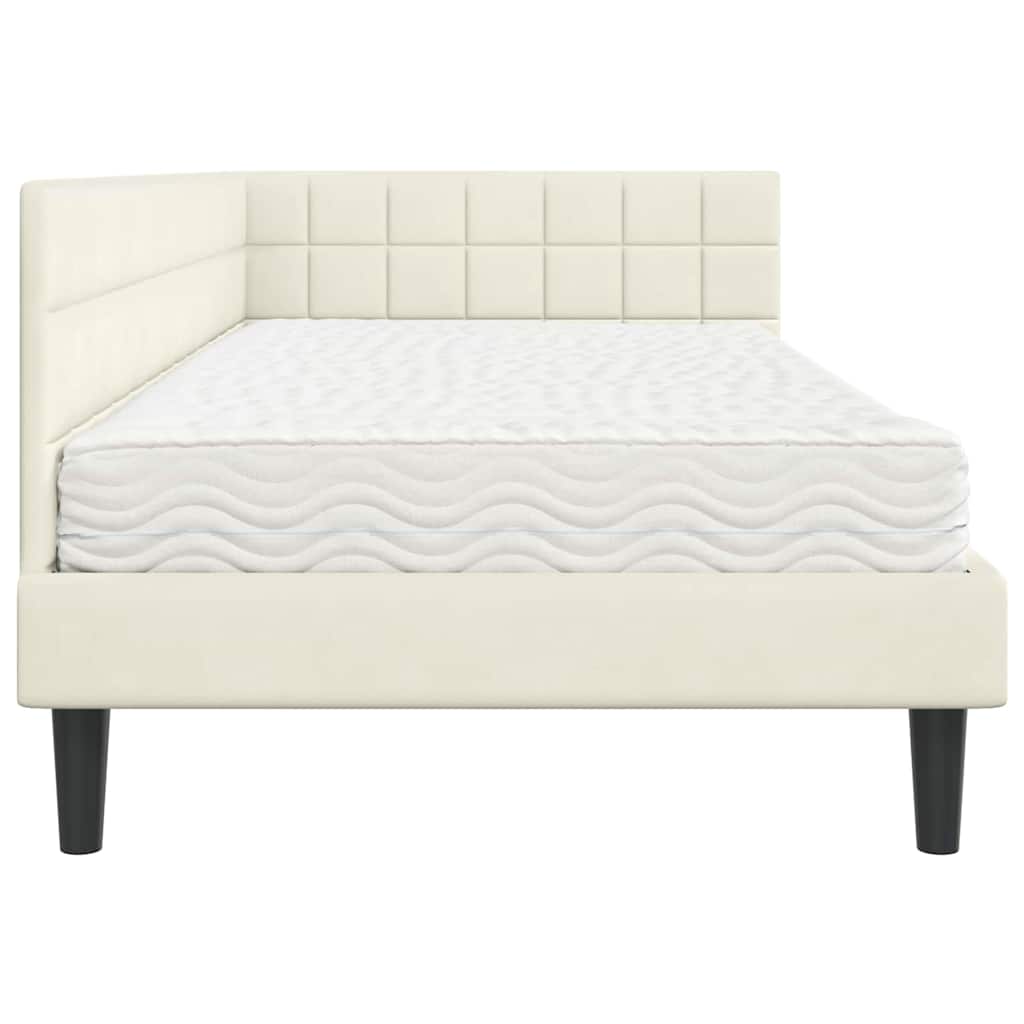 vidaXL Κρεβάτι γωνίας με στρώμα με κεφαλάρι 2 pcs Κρεμ Βελούδο
