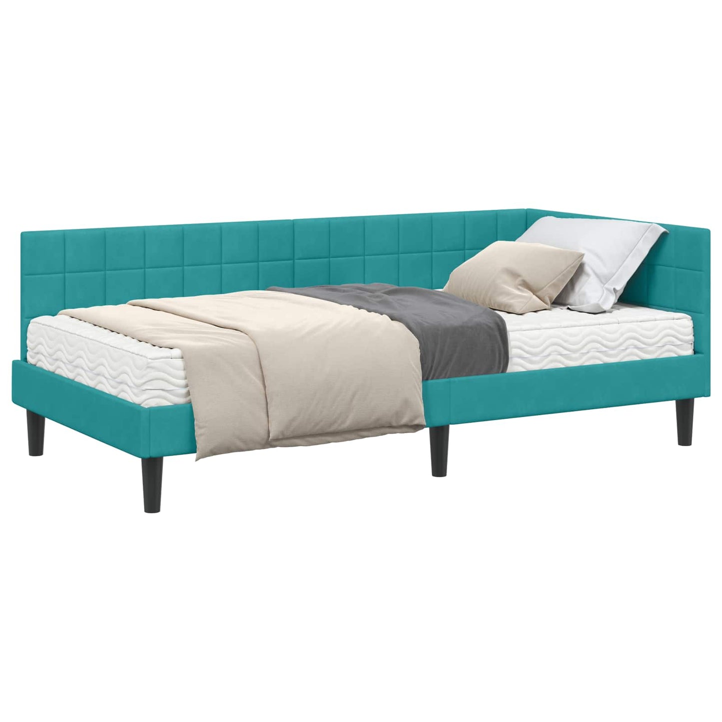 vidaXL Κρεβάτι γωνίας με στρώμα με κεφαλάρι 2 pcs Τιρκουάζ Βελούδο