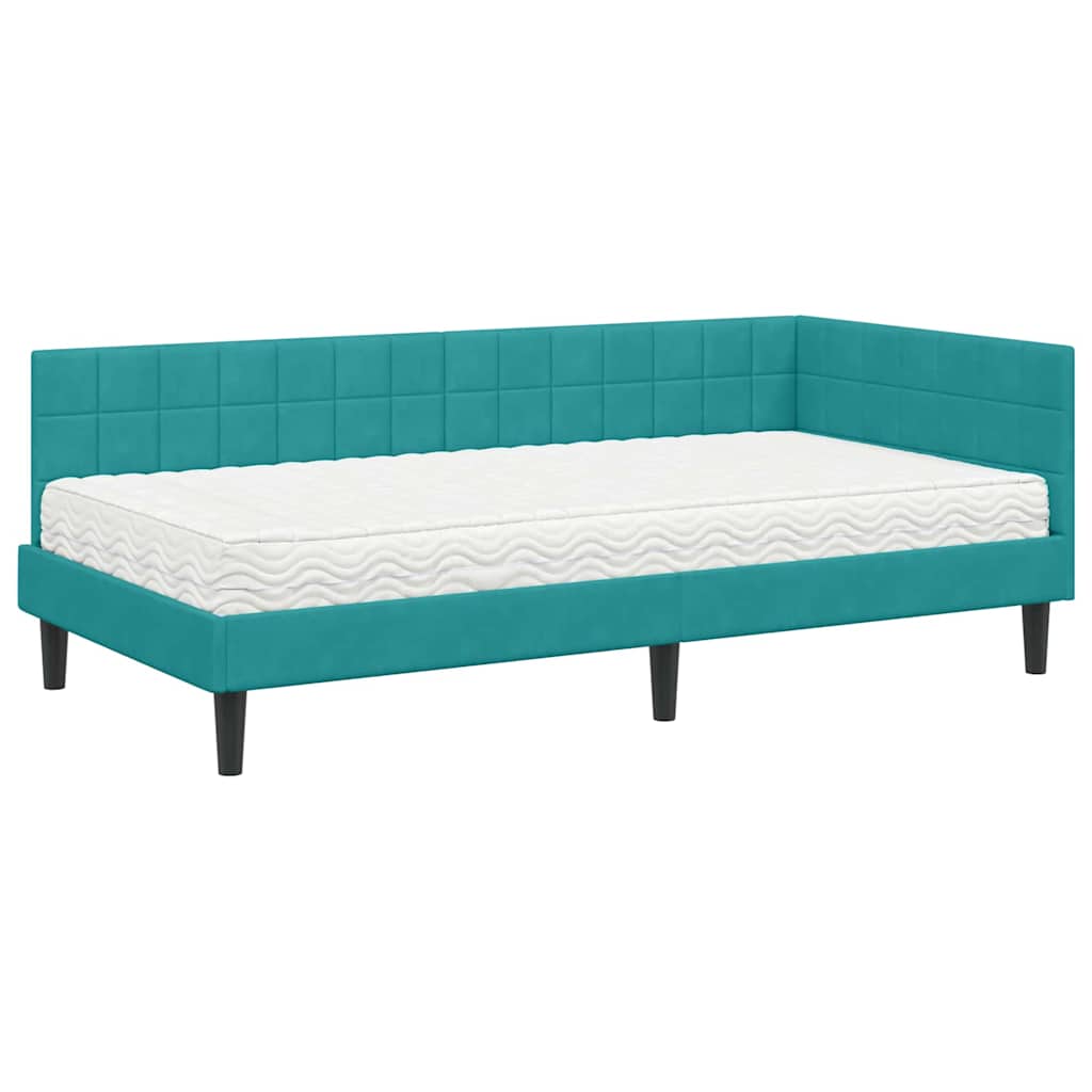 vidaXL Κρεβάτι γωνίας με στρώμα με κεφαλάρι 2 pcs Τιρκουάζ Βελούδο