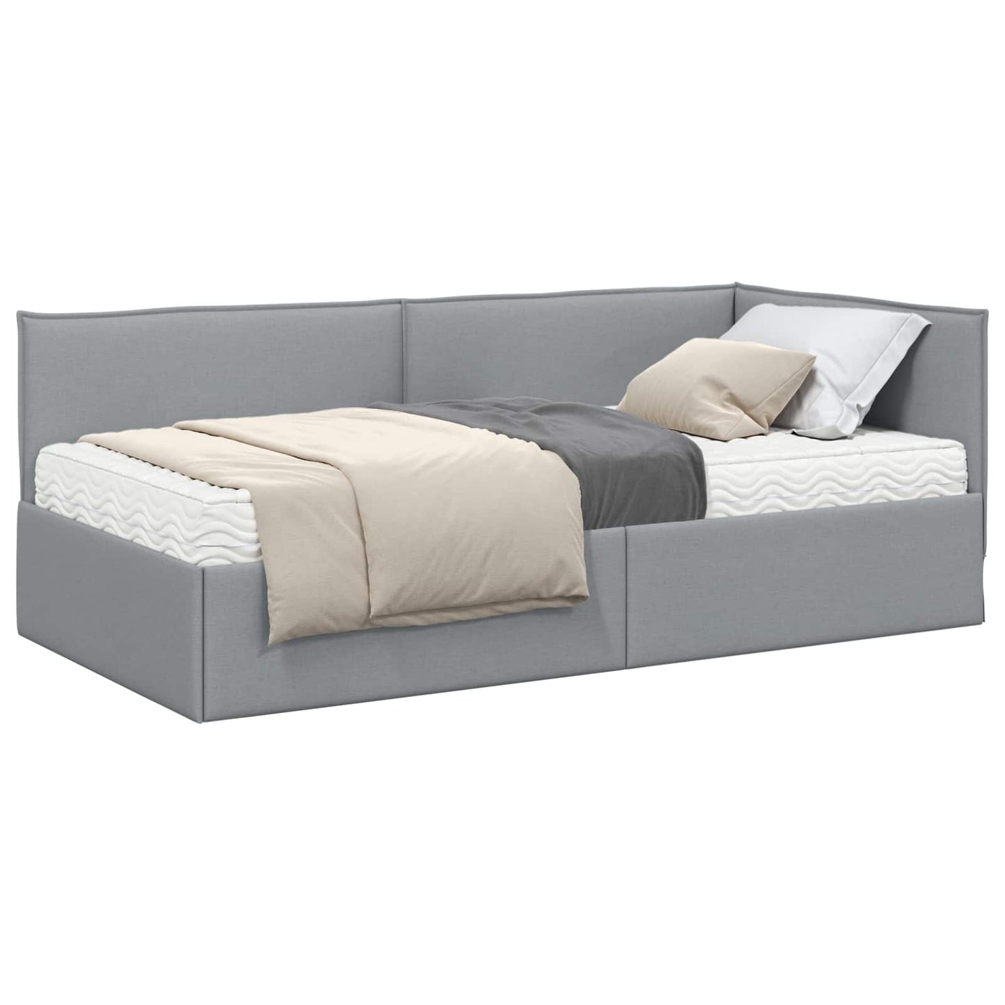 vidaXL Κρεβάτι γωνίας με στρώμα με κεφαλάρι 2 pcs Ανοιχτό γκρι Βελούδο