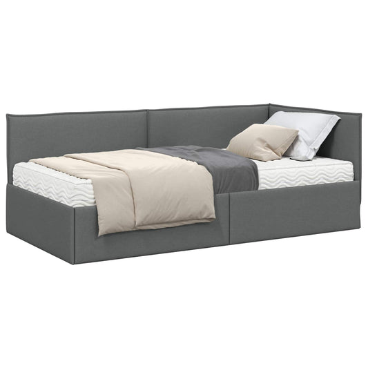 vidaXL Κρεβάτι γωνίας με στρώμα με κεφαλάρι 2 pcs Γκρι Βελούδο