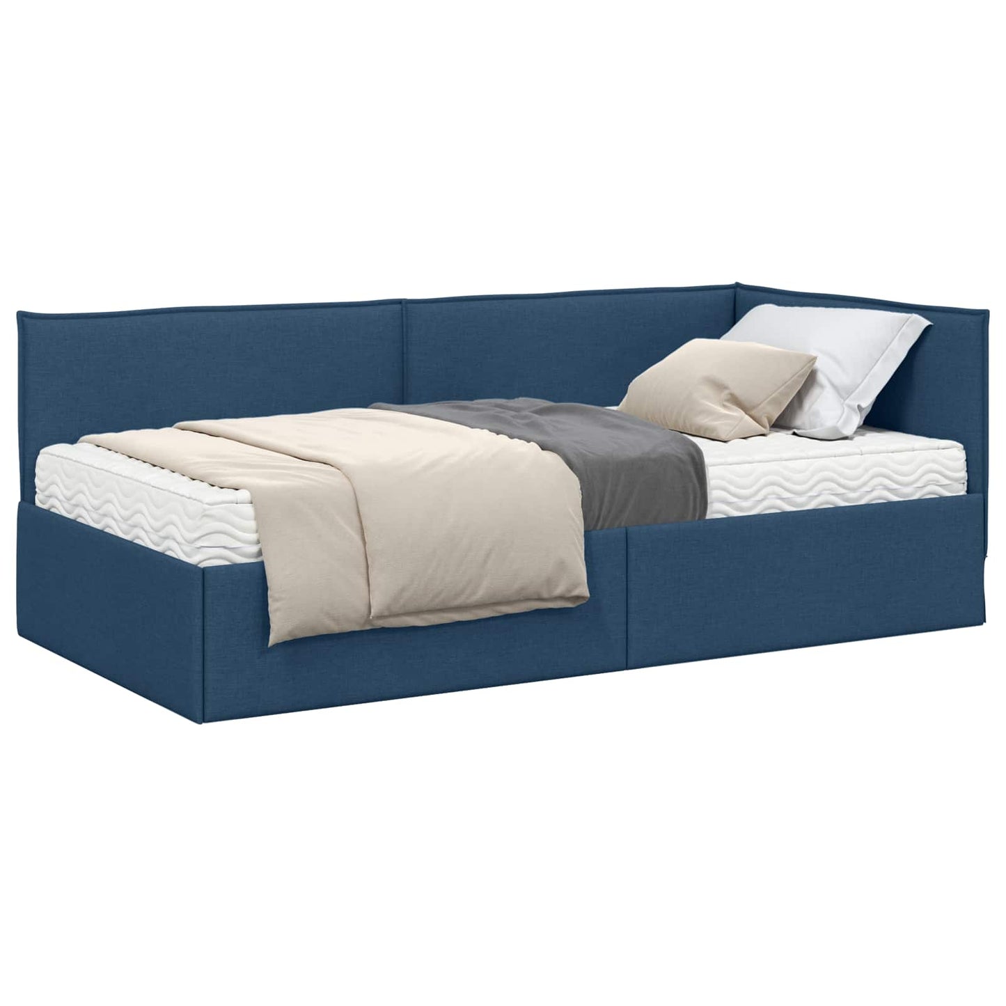 vidaXL Κρεβάτι γωνίας με στρώμα με κεφαλάρι 2 pcs Μπλε Βελούδο