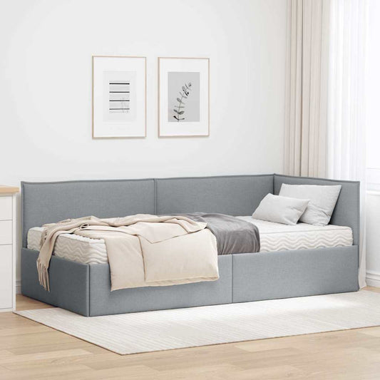 vidaXL Κρεβάτι γωνίας με στρώμα με κεφαλάρι 2 pcs Ανοιχτό γκρι Βελούδο