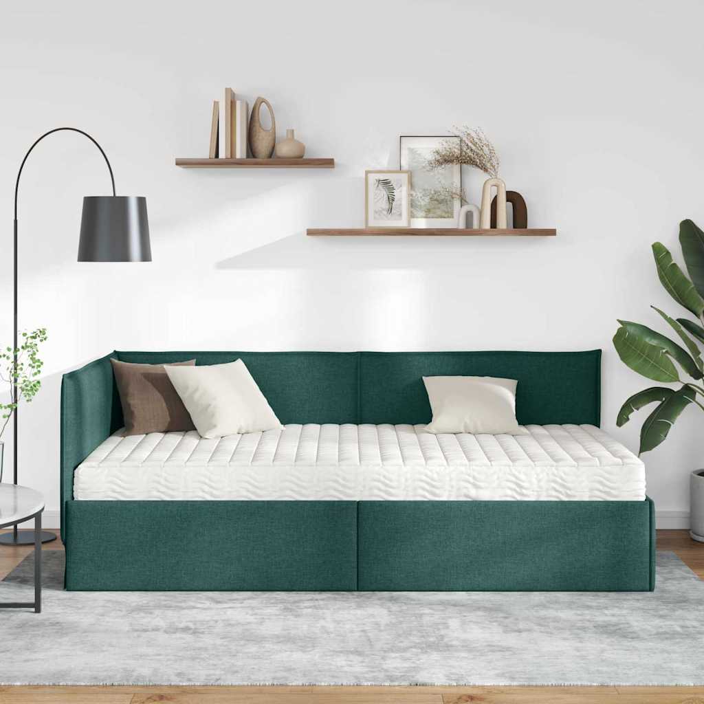 vidaXL Κρεβάτι γωνίας με στρώμα με κεφαλάρι 2 pcs Πράσινο Βελούδο