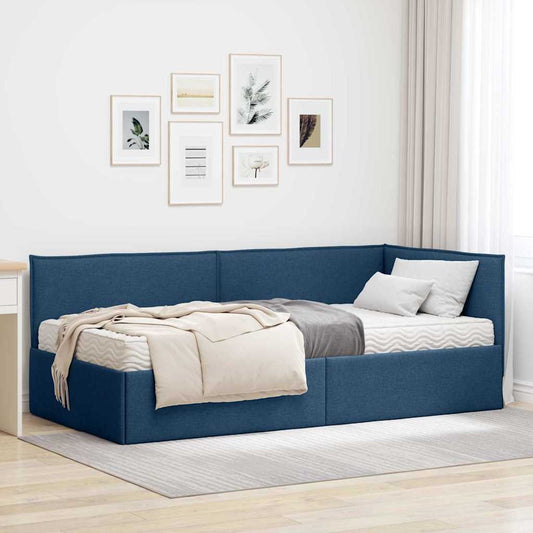 vidaXL Κρεβάτι γωνίας με στρώμα με κεφαλάρι 2 pcs Μπλε Βελούδο