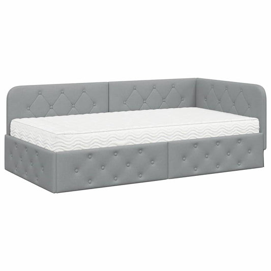 vidaXL Κρεβάτι Γωνίας Ανοιχτό γκρι 90 x 190 cm ύφασμα