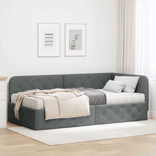 vidaXL Κρεβάτι Γωνίας Σκούρο Γκρι 90 x 190 cm ύφασμα