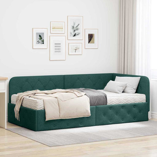 vidaXL Κρεβάτι Γωνίας Σκούρο Πράσινο 90 x 190 cm ύφασμα