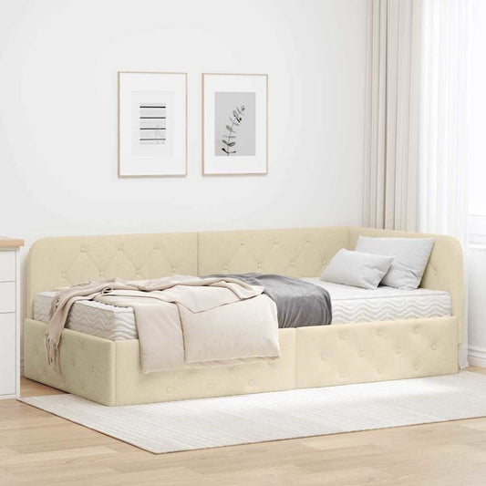 vidaXL Κρεβάτι Γωνίας Κρεμ 90 x 190 cm ύφασμα