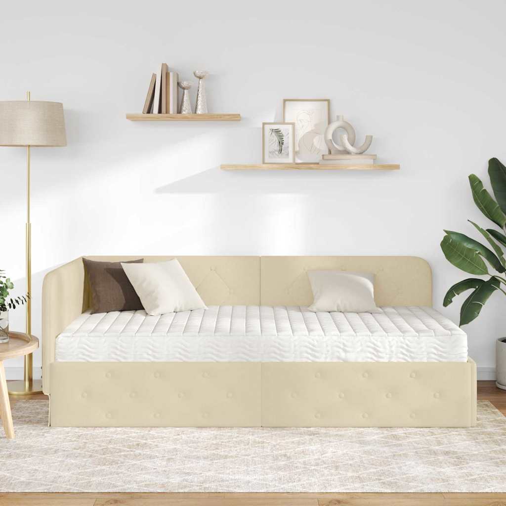vidaXL Κρεβάτι Γωνίας Κρεμ 90 x 190 cm ύφασμα
