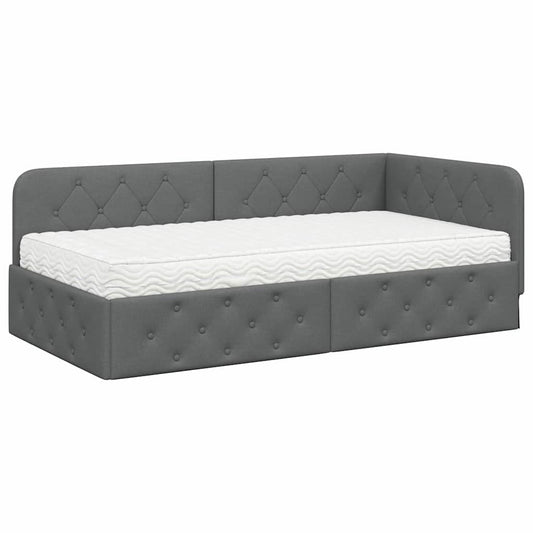 vidaXL Κρεβάτι Γωνίας Σκούρο Γκρι 90 x 200 cm ύφασμα