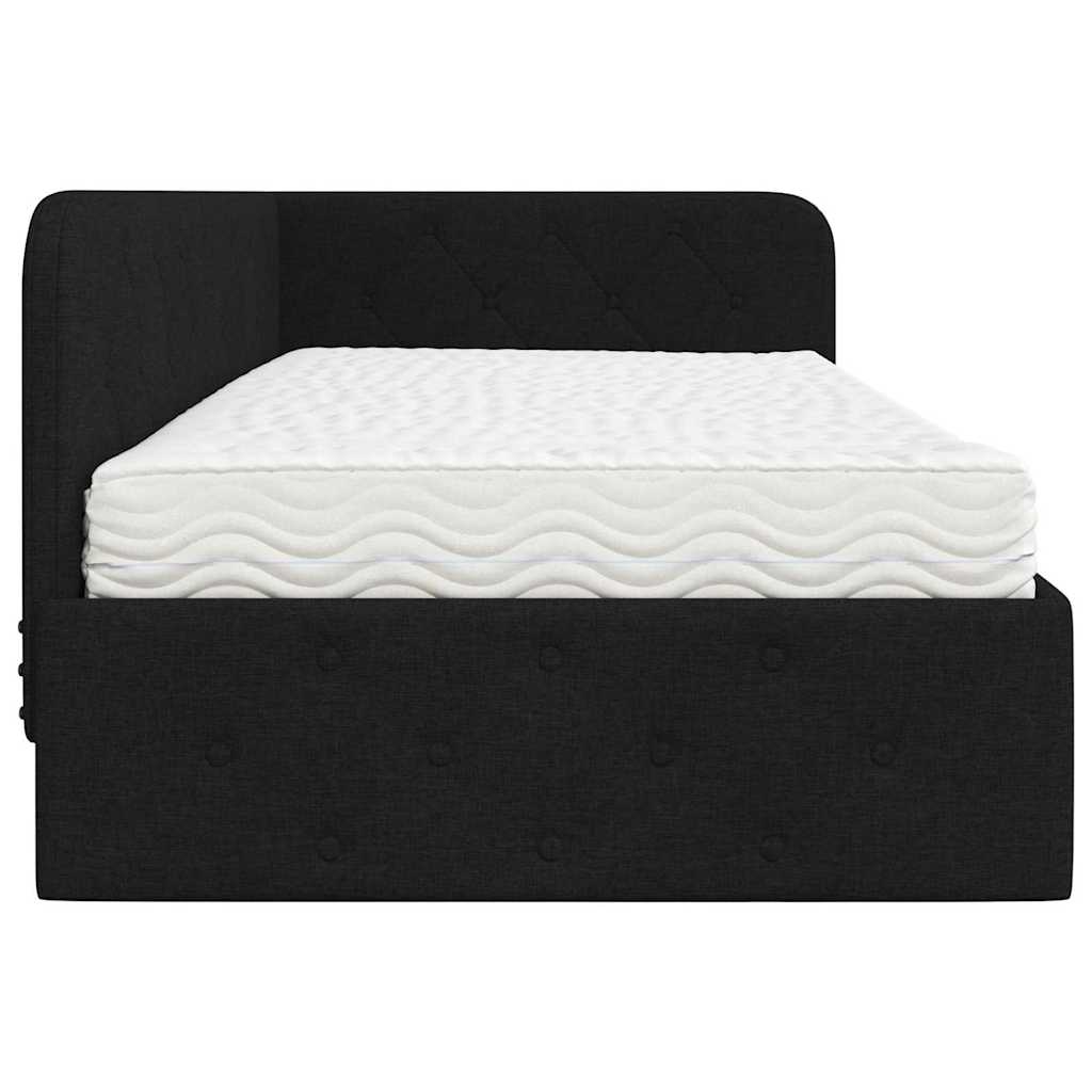 vidaXL Κρεβάτι Γωνίας με στρώμα με κεφαλάρι Μαύρο 90 x 200 cm ύφασμα