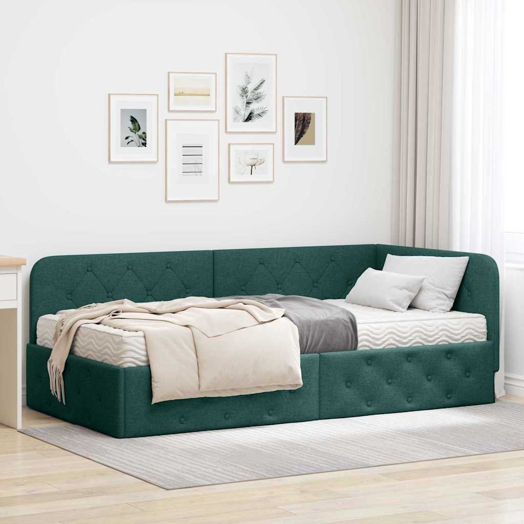 vidaXL Κρεβάτι Γωνίας Σκούρο Πράσινο 90 x 200 cm ύφασμα
