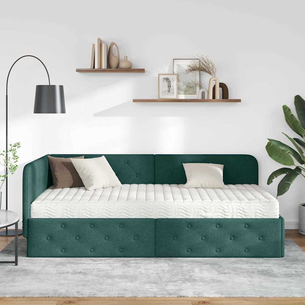 vidaXL Κρεβάτι Γωνίας Σκούρο Πράσινο 90 x 200 cm ύφασμα