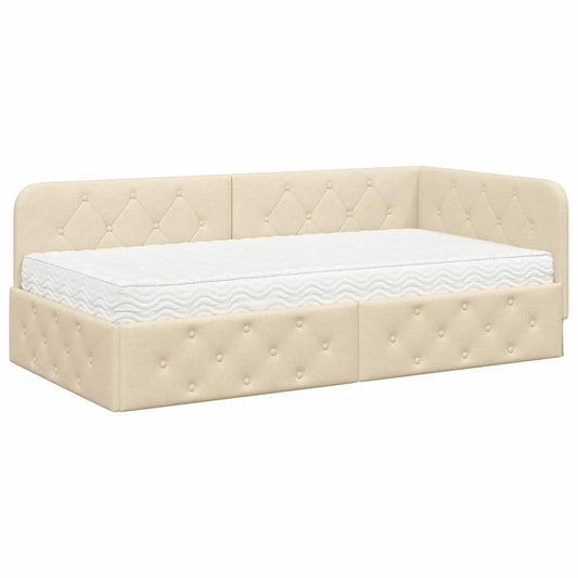 vidaXL Κρεβάτι Γωνίας Κρεμ 90 x 200 cm ύφασμα