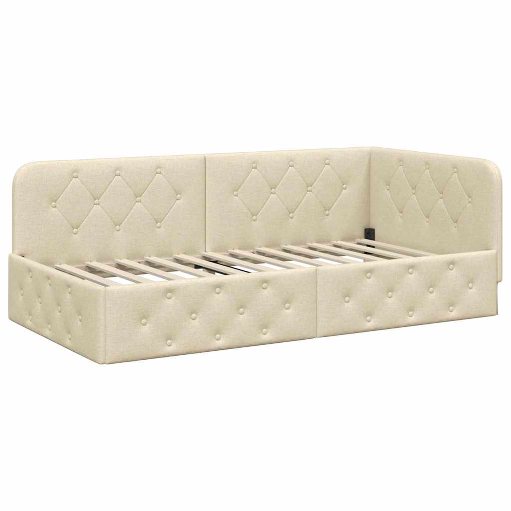vidaXL Κρεβάτι Γωνίας Κρεμ 90 x 200 cm ύφασμα