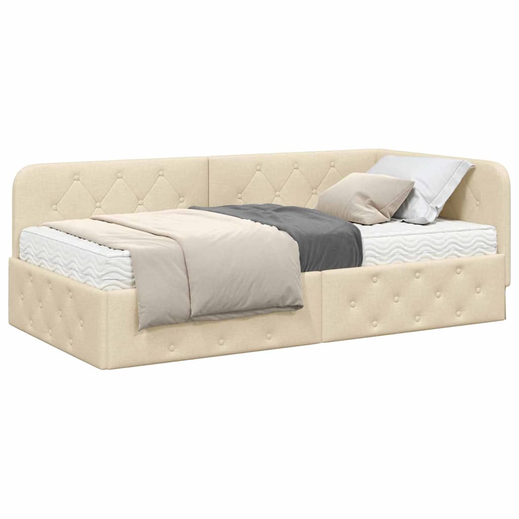 vidaXL Κρεβάτι Γωνίας Κρεμ 90 x 200 cm ύφασμα