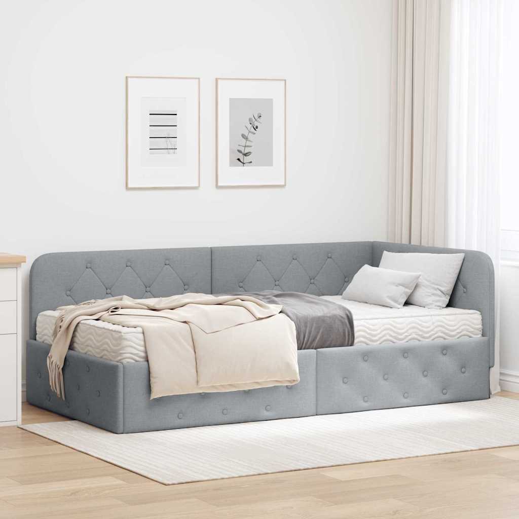 vidaXL Κρεβάτι Γωνίας με στρώμα Ανοιχτό γκρι 100 x 200 cm ύφασμα