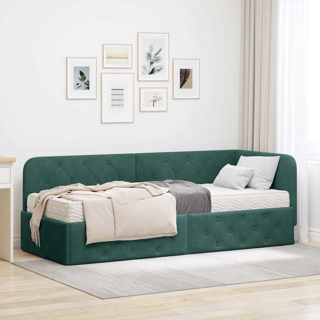 vidaXL Κρεβάτι Γωνίας Σκούρο Πράσινο 80 x 200 cm Βελούδο