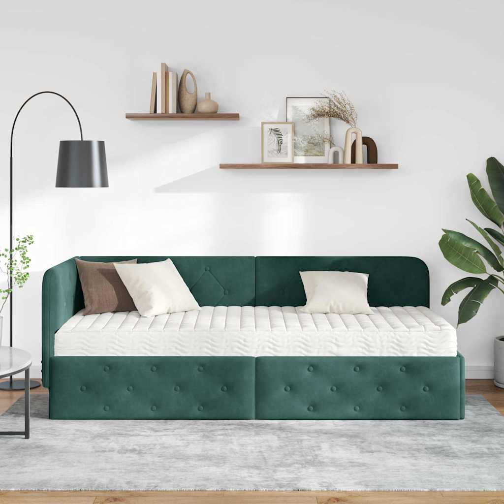 vidaXL Κρεβάτι Γωνίας Σκούρο Πράσινο 80 x 200 cm Βελούδο