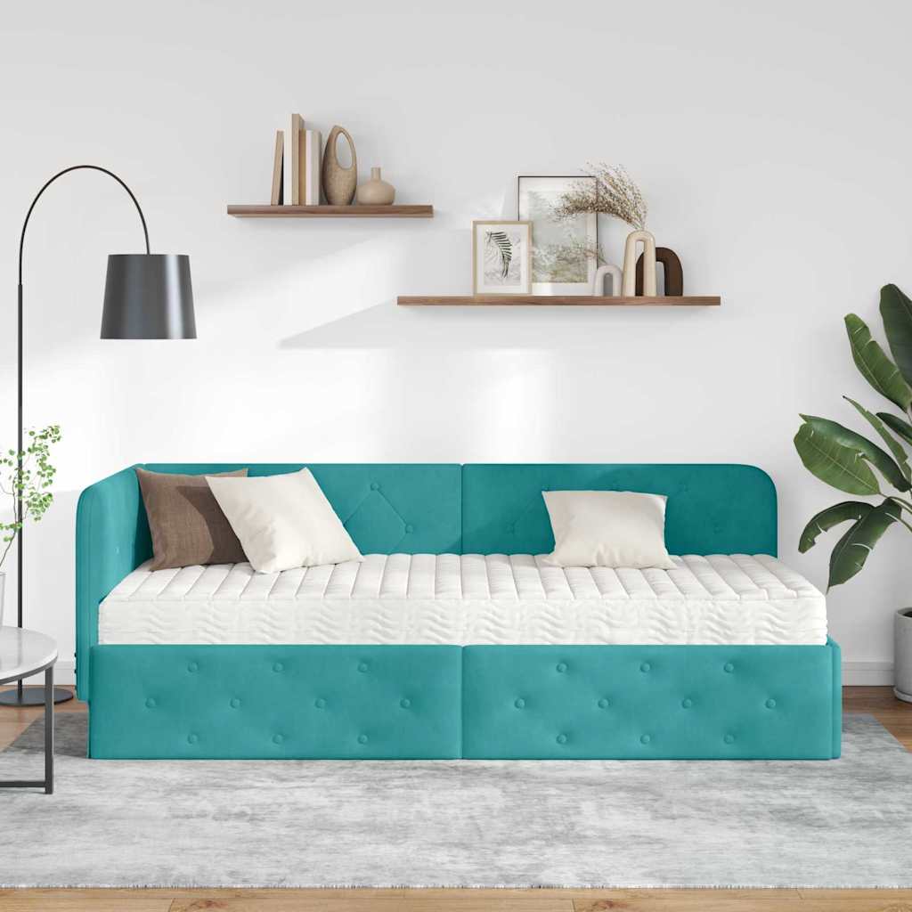 vidaXL Κρεβάτι Γωνίας Τιρκουάζ 80 x 200 cm Βελούδο