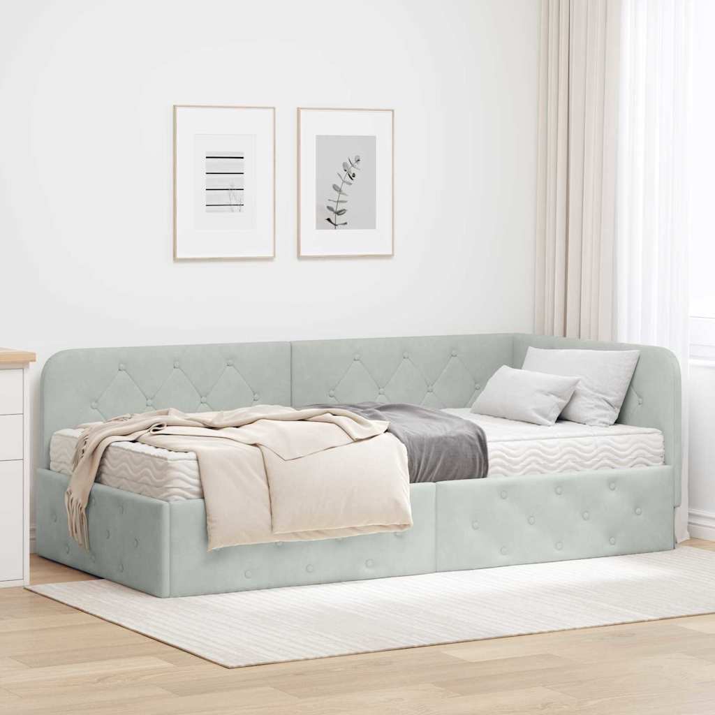 vidaXL Κρεβάτι Γωνίας Ανοιχτό γκρι 90 x 190 cm Βελούδο