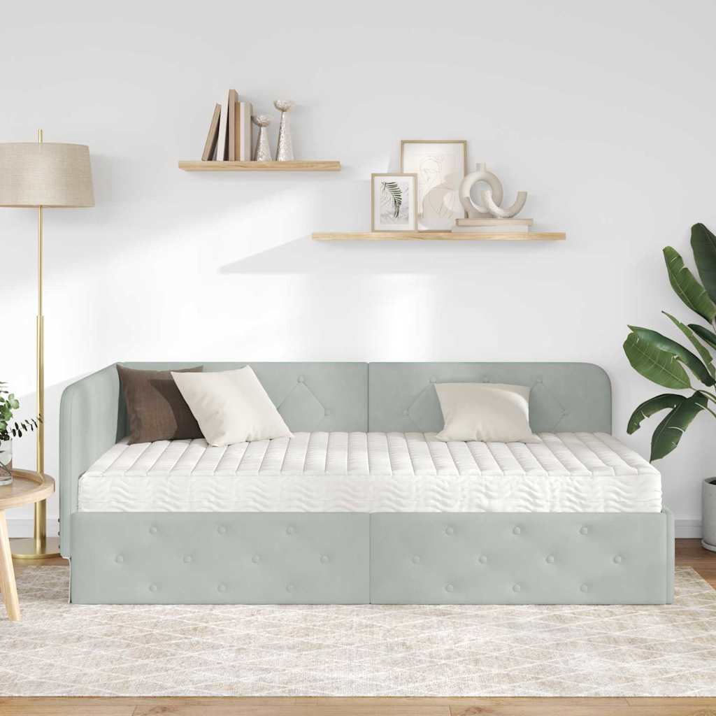 vidaXL Κρεβάτι Γωνίας Ανοιχτό γκρι 90 x 190 cm Βελούδο