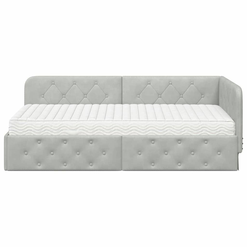 vidaXL Κρεβάτι Γωνίας Ανοιχτό γκρι 90 x 190 cm Βελούδο