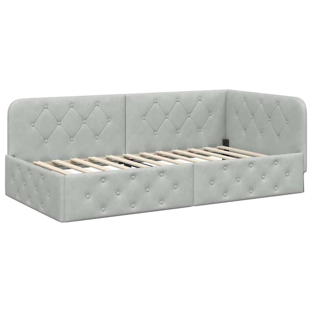 vidaXL Κρεβάτι Γωνίας Ανοιχτό γκρι 90 x 190 cm Βελούδο