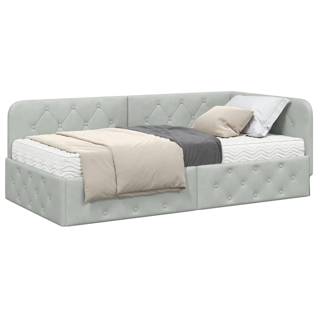 vidaXL Κρεβάτι Γωνίας Ανοιχτό γκρι 90 x 190 cm Βελούδο
