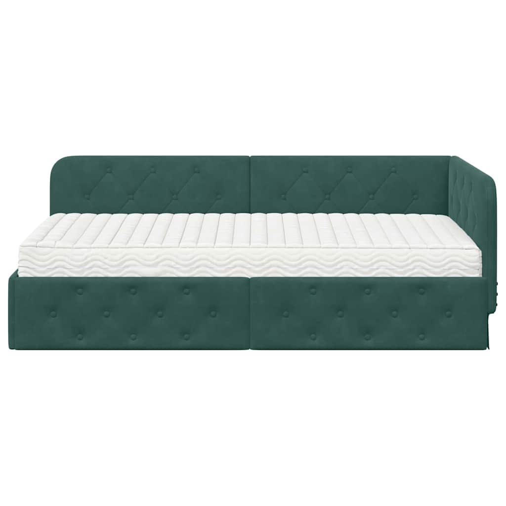 vidaXL Κρεβάτι Γωνίας Σκούρο Πράσινο 90 x 190 cm Βελούδο