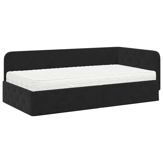 vidaXL Κρεβάτι Γωνίας Μαύρο 90 x 190 cm Βελούδο