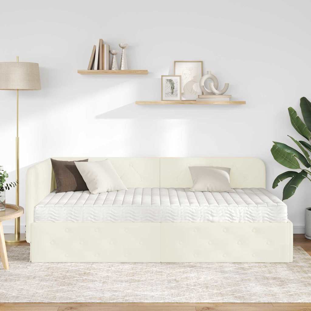 vidaXL Κρεβάτι Γωνίας Κρεμ 90 x 190 cm Βελούδο