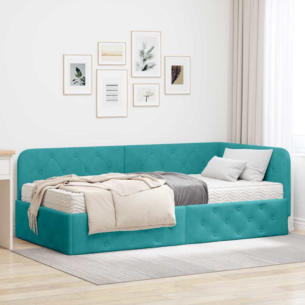 vidaXL Κρεβάτι Γωνίας Τιρκουάζ 90 x 190 cm Βελούδο