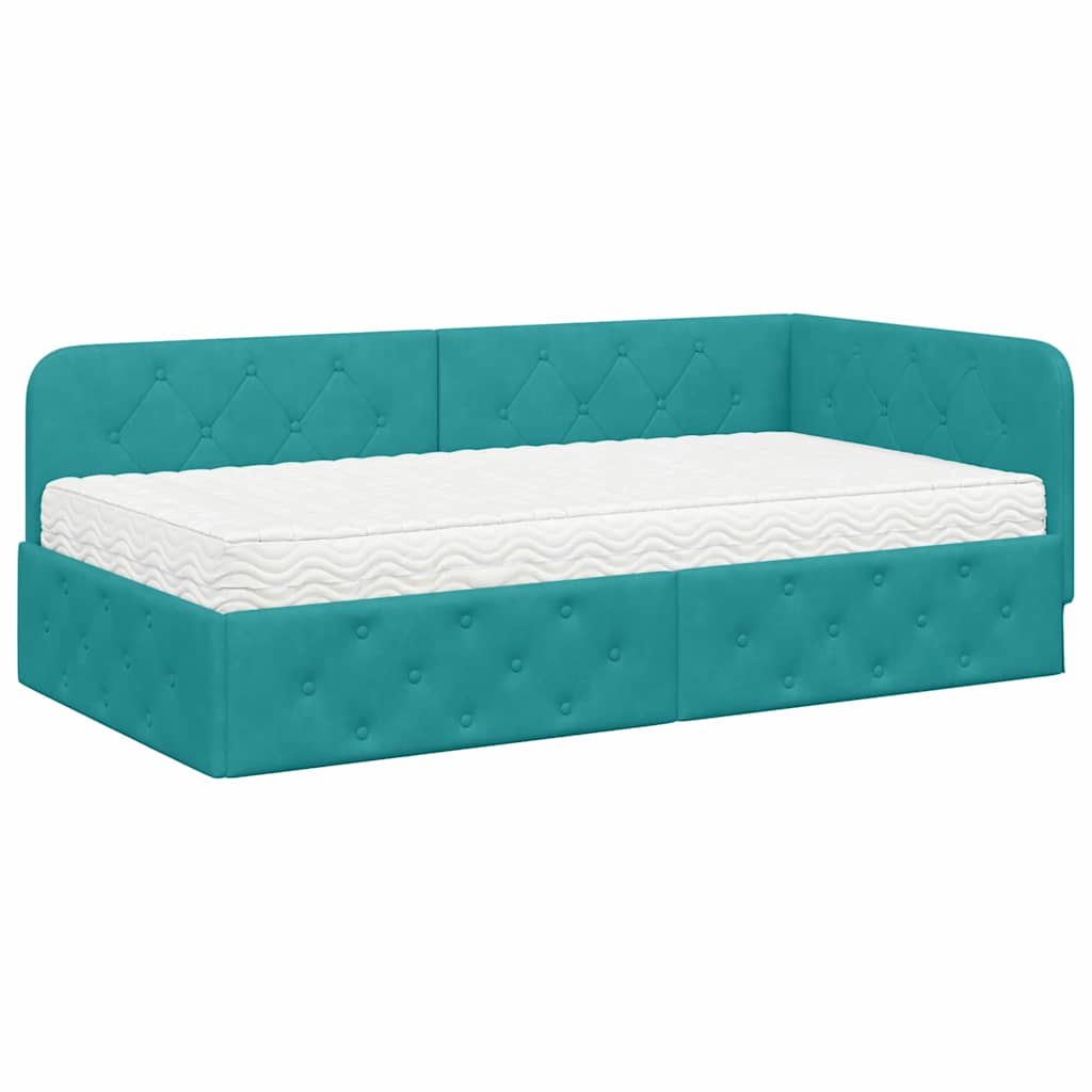 vidaXL Κρεβάτι Γωνίας Τιρκουάζ 90 x 190 cm Βελούδο