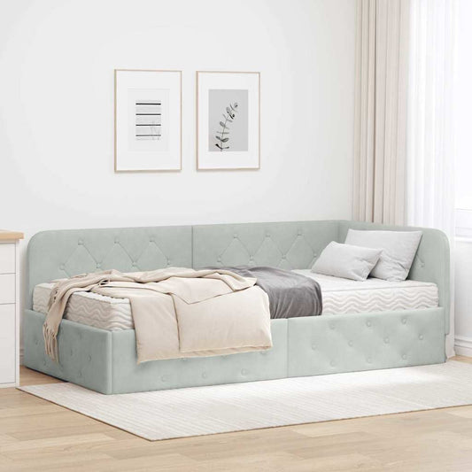 vidaXL Κρεβάτι Γωνίας Ανοιχτό γκρι 90 x 200 cm Βελούδο