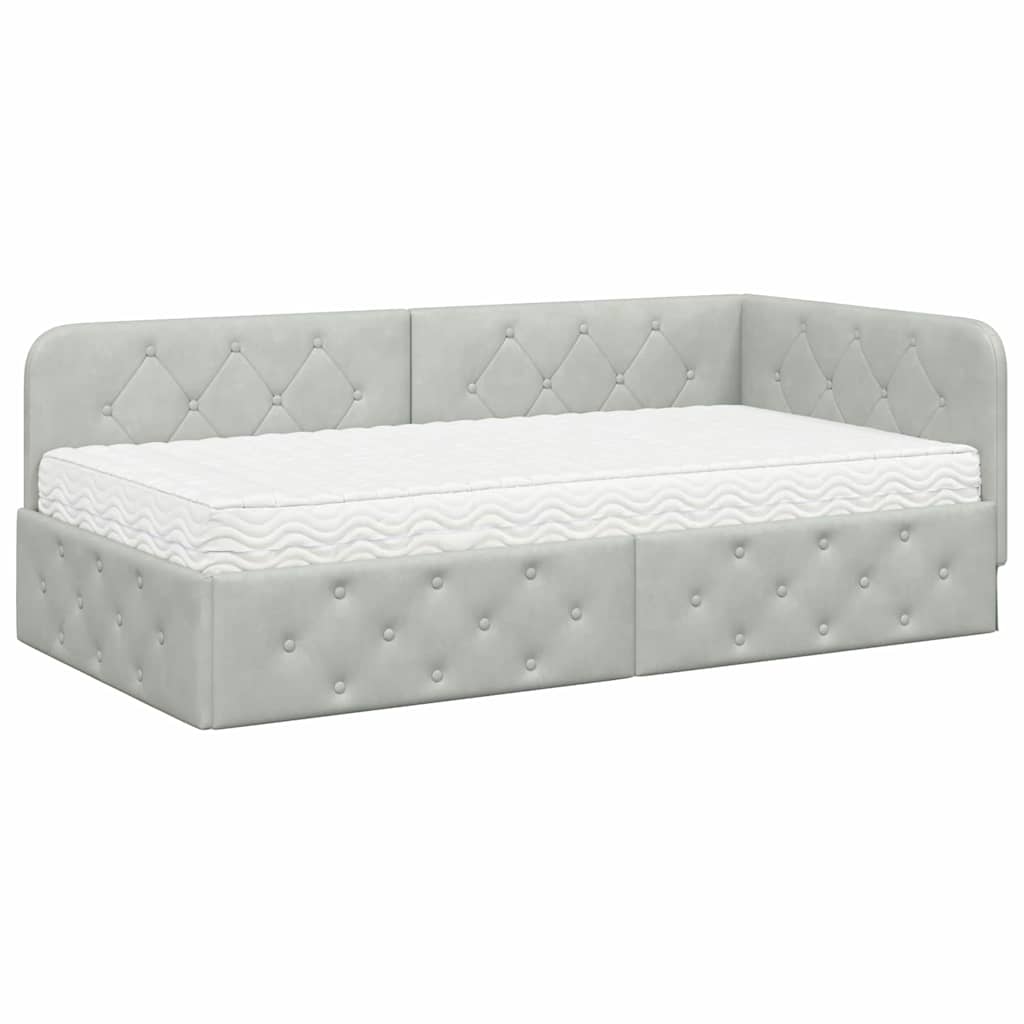 vidaXL Κρεβάτι Γωνίας με στρώμα Ανοιχτό γκρι 90 x 200 cm Βελούδο