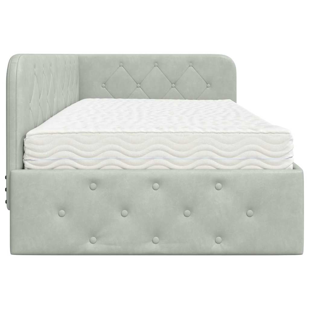 vidaXL Κρεβάτι Γωνίας με στρώμα Ανοιχτό γκρι 90 x 200 cm Βελούδο