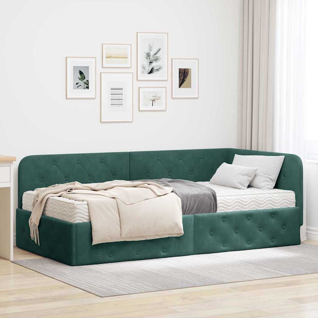 vidaXL Κρεβάτι Γωνίας Σκούρο Πράσινο 90 x 200 cm Βελούδο