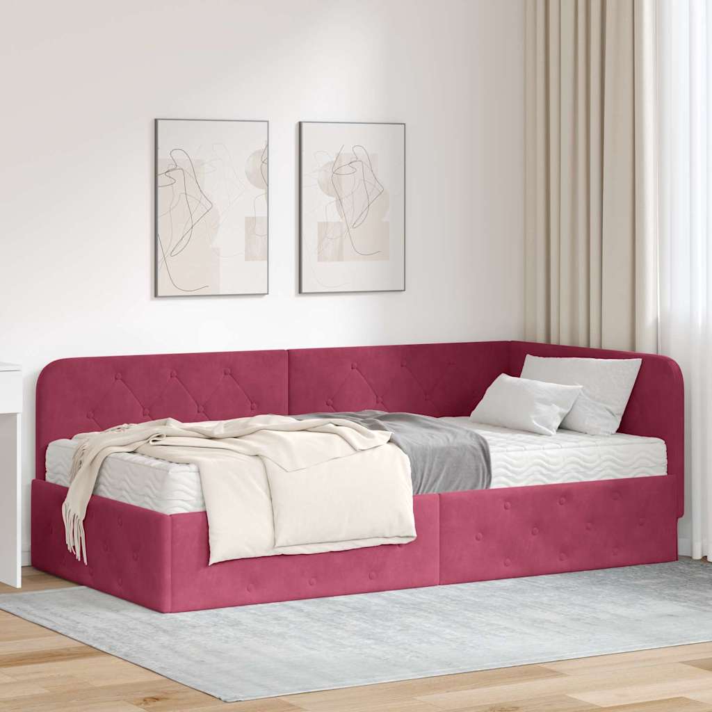 vidaXL Κρεβάτι Γωνίας Κόκκινο 100 x 200 cm Βελούδο